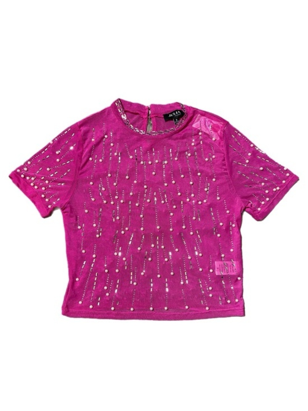 NWT - Y2K Rhinestone and Pearl Mesh Top
